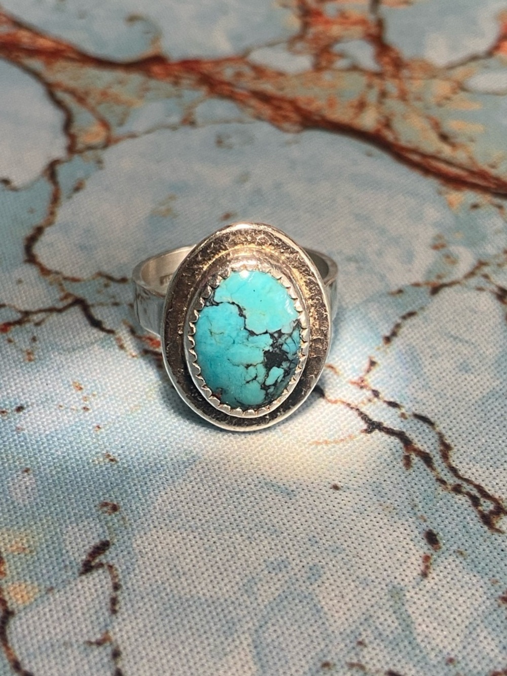 Turquoise Oval Sterling-Silver Ring, signed. Size 6 women's ring